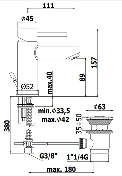 Paffoni Stick Miscelatore lavabo Energy Water Saving Funzione Ecologica Con Scarico Cromo
