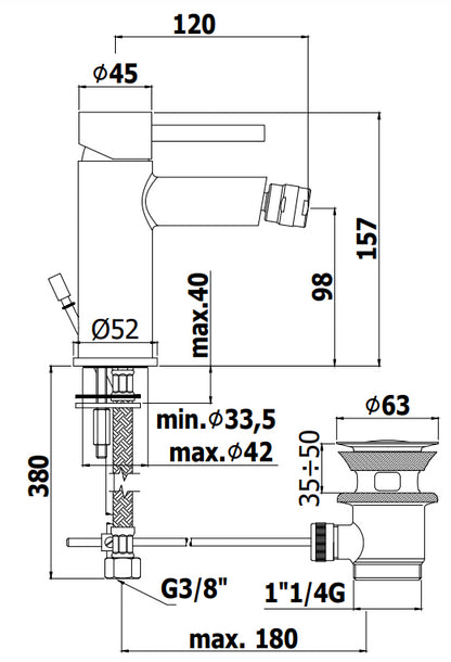 Paffoni Stick Sk135h Miscelatore bidet Monocomando Con Sistema Di Scarico Cromo