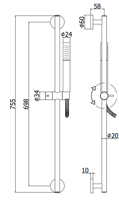 Paffoni Life Zsal135 asta doccia con doccetta stick e flessibile Argento