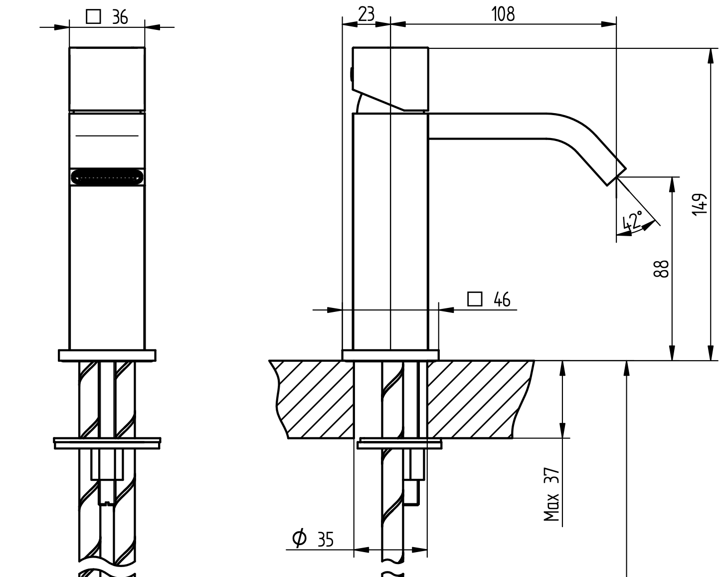 Bellosta Miscelatore Lavabo Monoforo Cromo B Uno B Due Cromato, vista frontale su sfondo bianco - Bellosta Rubinetterie