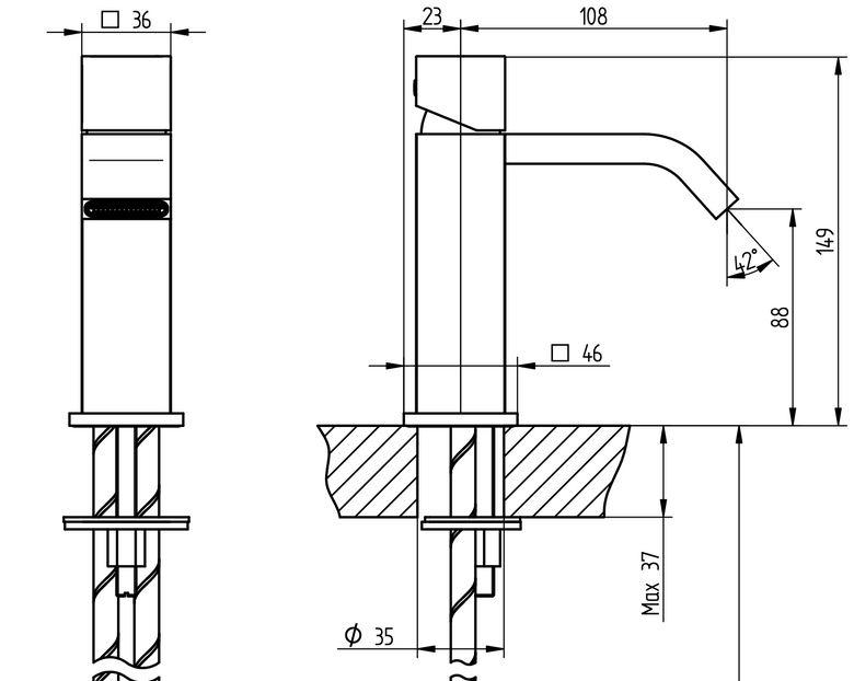 Bellosta Miscelatore Lavabo Monoforo Cromo B Uno B Due Cromato, vista frontale su sfondo bianco - Bellosta Rubinetterie