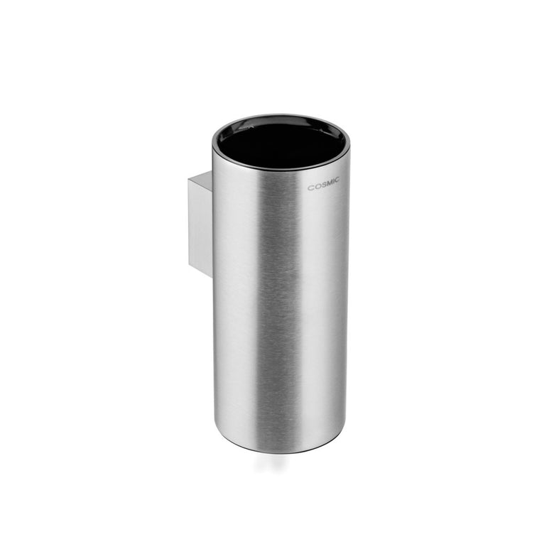 Bicchiere Portaspazzolini a muro in acciaio Satinato Logic, dettaglio ravvicinato del materiale e dell'aggancio...