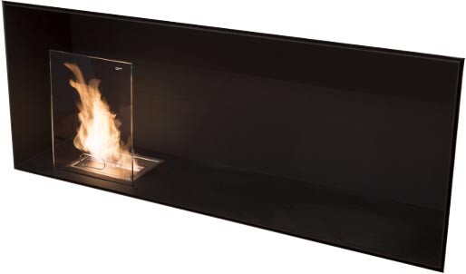 Antonio Lupi Teka144 Camino 144 cm A Bioetanolo nero, vista laterale che mostra profilo e dimensioni - Antonio Lupi Design