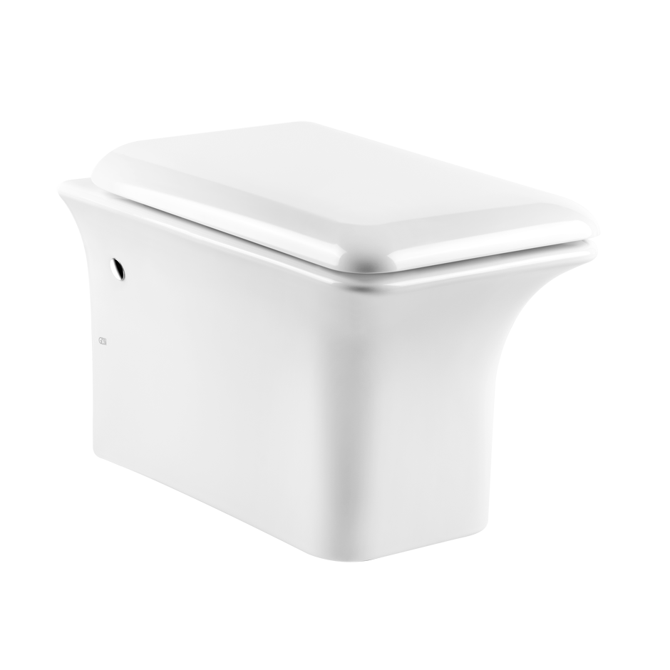 Wc Sospeso A Parete 6 litri In Ceramica Bianco lucido Ispa Bianco Europa ambientato su piano bagno con accessori