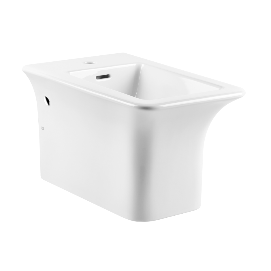 Bidet Sospeso A Parete In Ceramica Bianco lucido Ispa Gessi Bianco Europa ambientato su piano bagno con accessori