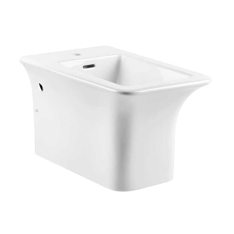 Bidet Sospeso A Parete In Ceramica Bianco lucido Ispa Gessi Bianco Europa ambientato su piano bagno con accessori