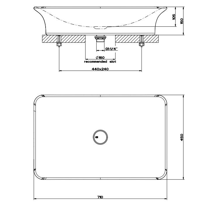 Lavabo Da Appoggio In Ceramica Bianco lucido Ispa Gessi Bianco Europa, vista frontale su sfondo bianco