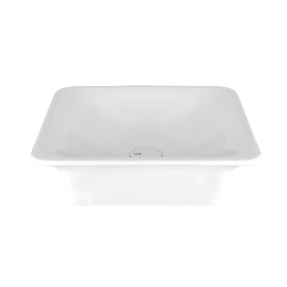 Lavabo Da Appoggio In Ceramica Bianco lucido Ispa Gessi Bianco Europa ambientato su piano bagno con accessori