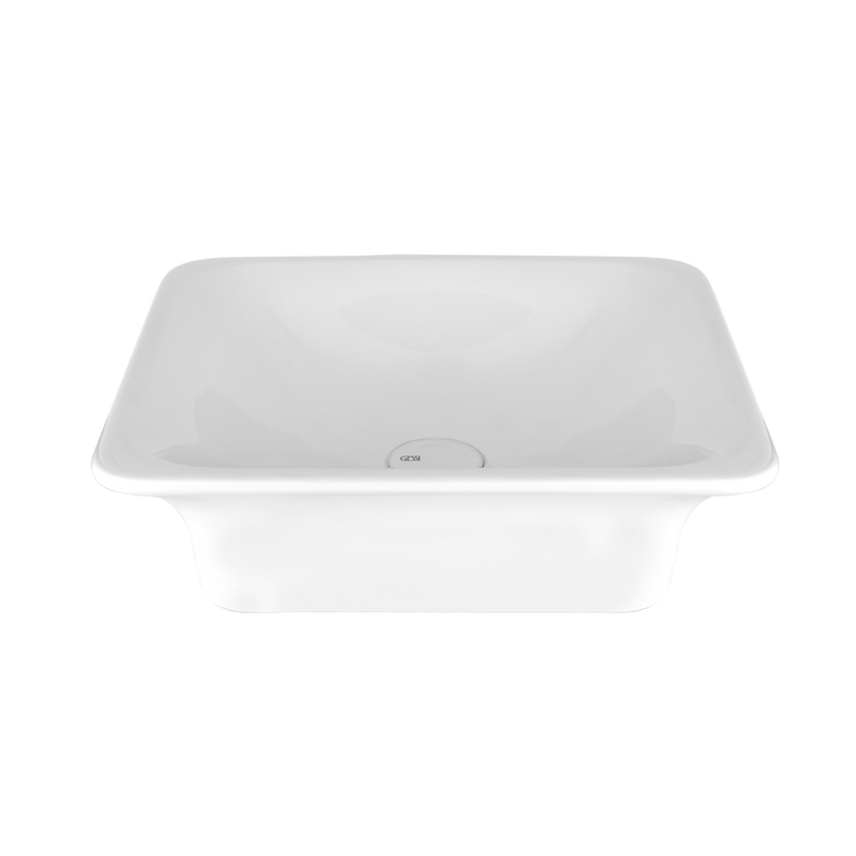 Lavabo Da Appoggio In Ceramica Bianco lucido Ispa Gessi Bianco Europa ambientato su piano bagno con accessori