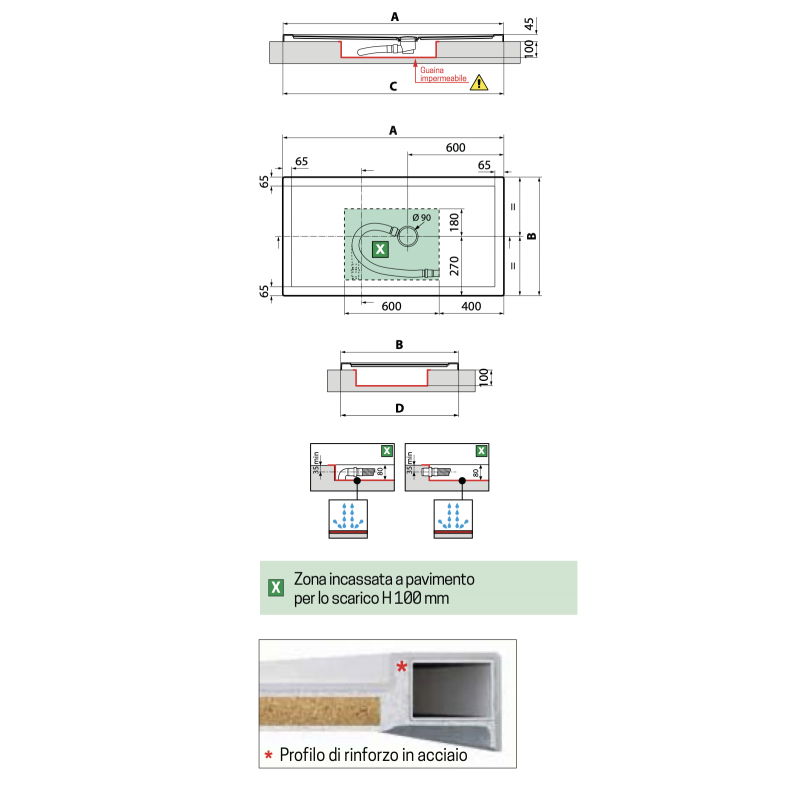 Novellini Olympic Plus Piatto Doccia 150x700 Rettangolare, dettaglio ravvicinato della texture antiscivolo