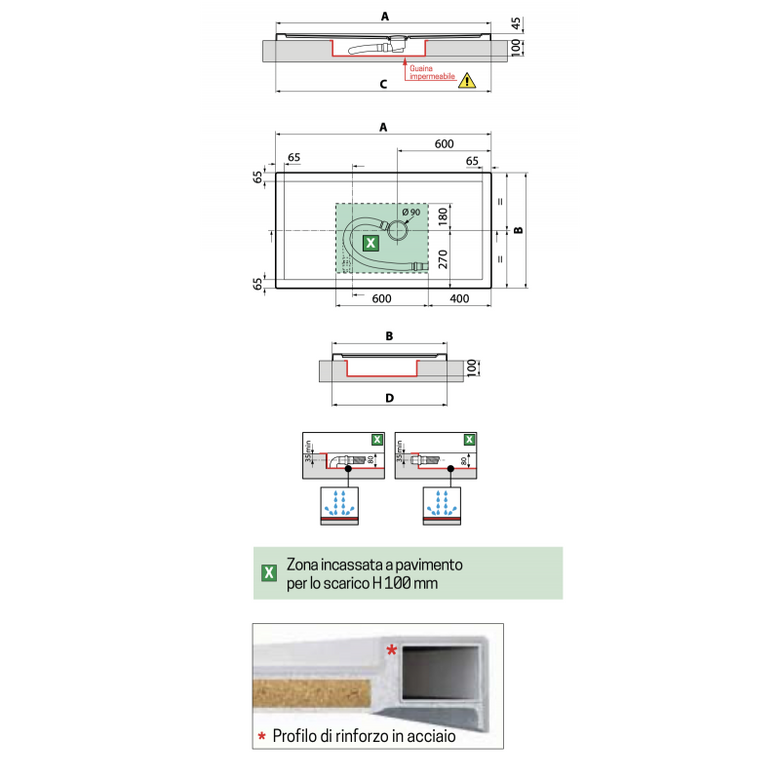 Novellini Olympic Plus Piatto Doccia 150x700 Rettangolare, dettaglio ravvicinato della texture antiscivolo