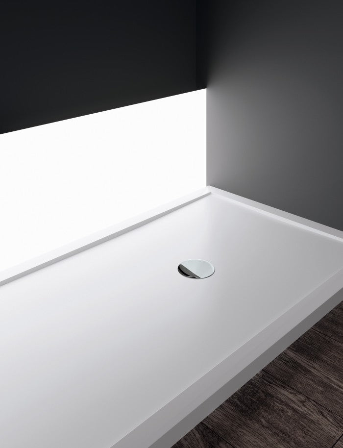 Novellini Olympic Plus Piatto Doccia 150x700 Rettangolare ambientato in box doccia con pareti in vetro