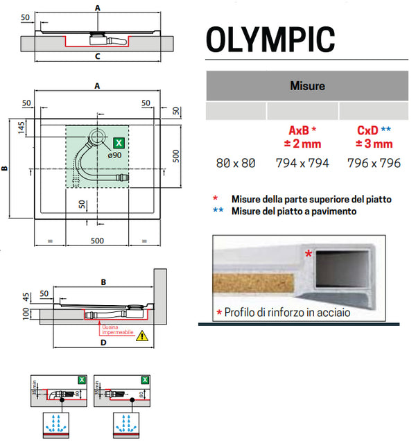 Novellini Olympic Piatto Doccia 80x80 spessore 4,5 cm in acrilico Bianco