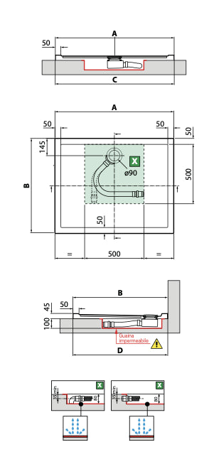 Novellini Olympic Piatto Doccia 90x90 spessore 4,5 cm in acrilico Bianco
