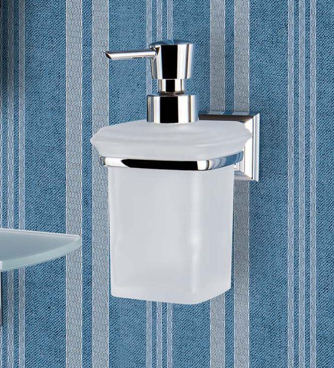 Colombo Design Portofino Dispenser Spandisapone Da Parete in vetro acidato e naturale montato a parete, vista del design...