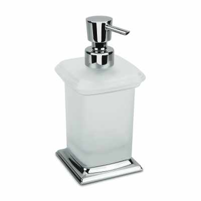 Colombo portofino dispenser in vetro acidato naturale cromo in lucido montato a parete, vista del design e della finitura...