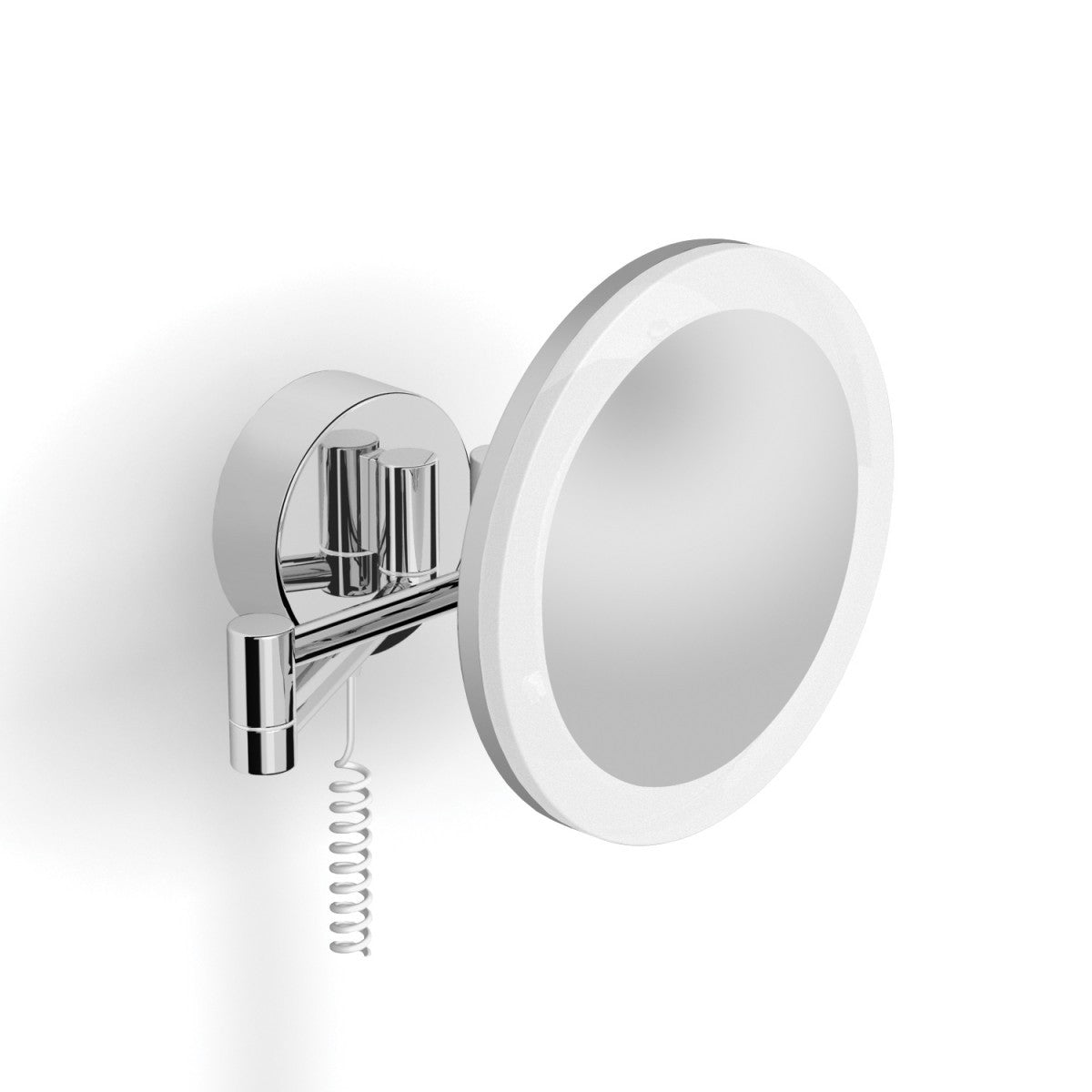 Specchio Ingranditore a Muro Con Illuminazione Architect Cromo in lucido con lavabo e rubinetteria, vista frontale su...