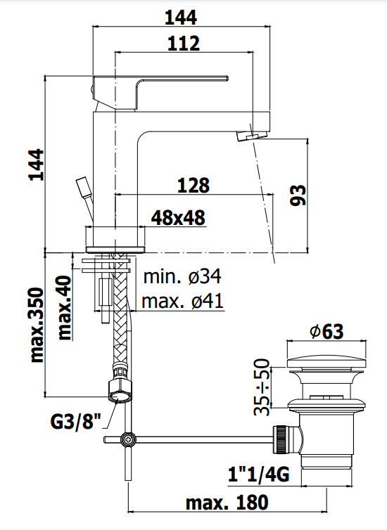 Paffoni Effe Ef071 Miscelatore Lavabo Senza Scarico Cromo visto dall'alto con scarico e interno visibili