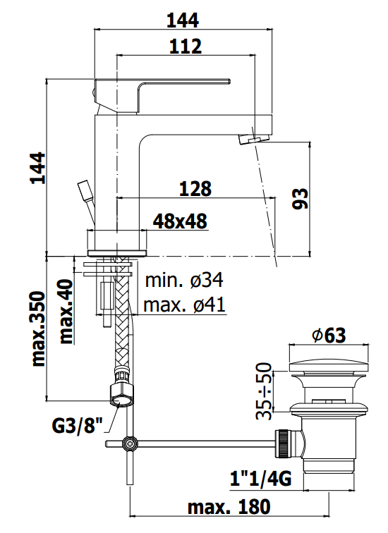 Paffoni Effe Ef075 Miscelatore lavabo Con scarico visto dall'alto con scarico e interno visibili