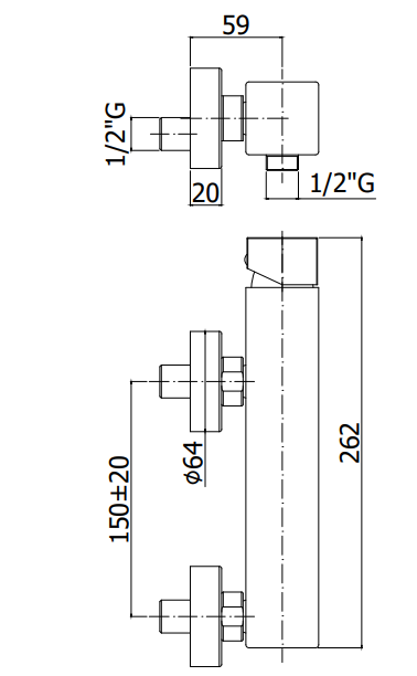 Disegno tecnico con quote di Paffoni Effe Ef168 Miscelatore doccia Esterno leva forata