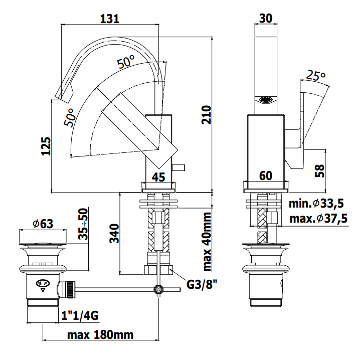 Paffoni Effe Ef838 Miscelatore Monocomando Per Lavabo Senza visto dall'alto con scarico e interno visibili