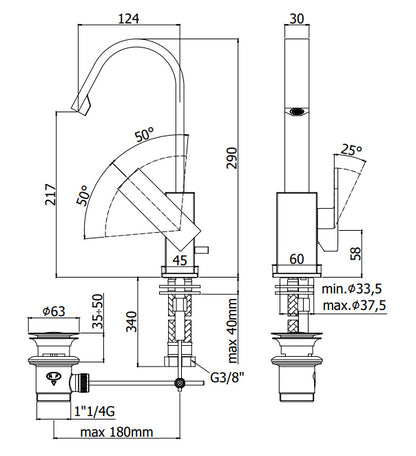 Paffoni Effe Ef877 Miscelatore lavabo canna ad ombrello scarico automatico Cromo