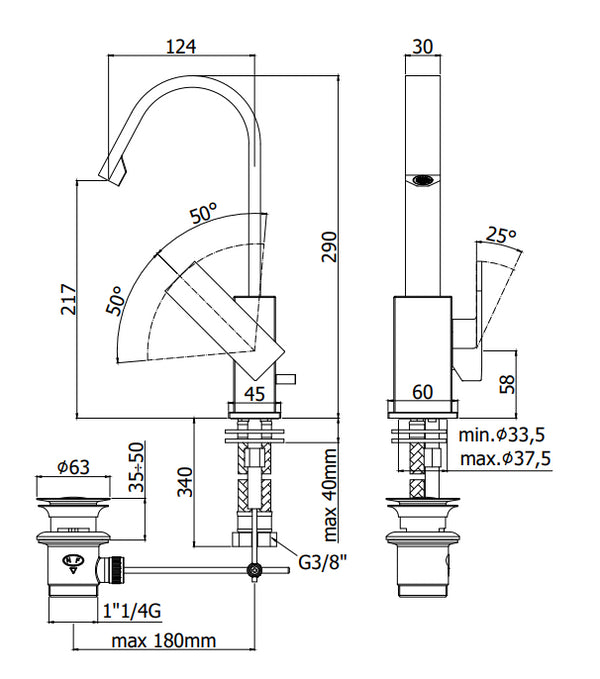 Paffoni Effe Ef878 Miscelatore lavabo Canna Piatta Senza Piletta Cromo