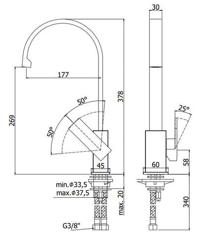 Paffoni Effe Ef880 Miscelatore lavello Monocomando con maniglia quadra Cromo