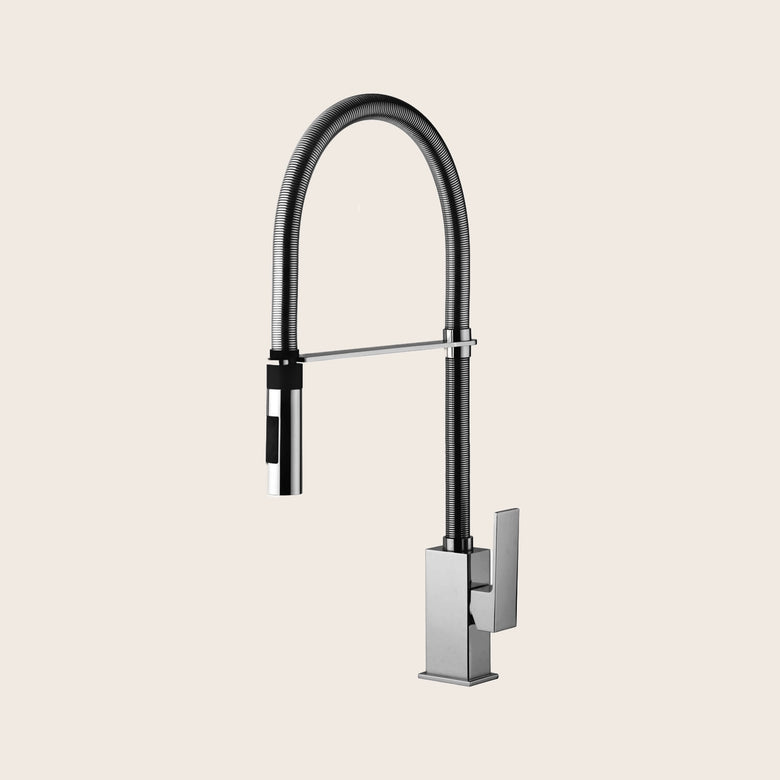 Paffoni Elle El179 Professional Miscelatore lavello doccia installato su lavello, vista della bocca e della leva