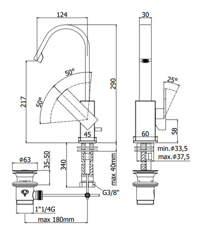 Paffoni Elle El877 Miscelatore lavabo canna ad ombrello e scarico automatico Cromo