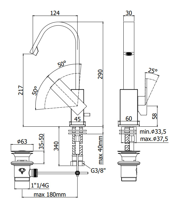 Paffoni Elle El877 Miscelatore lavabo canna ad ombrello e scarico automatico Cromo