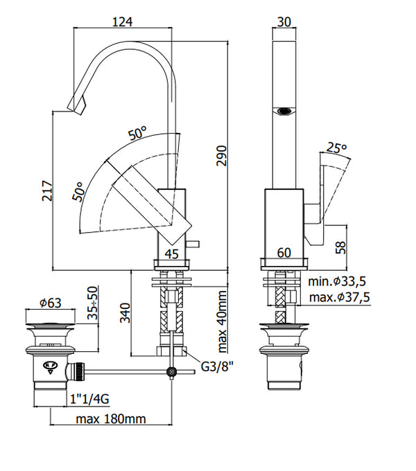 Paffoni Elle El878 Miscelatore lavabo Canna ad ombrello senza scarico Cromo