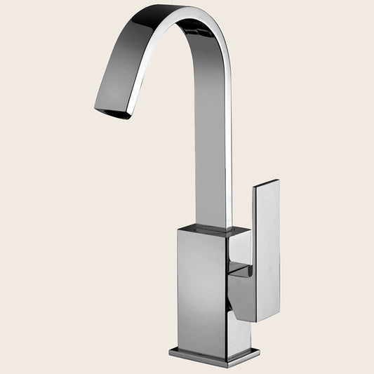Paffoni Elle El878 Miscelatore lavabo Canna ad ombrello in lucido ambientato su piano bagno con accessori