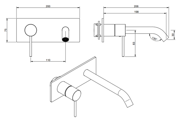 Treemme 40mm miscelatore lavabo a muro senza parte incasso inox satinato RWIT13A9IS02