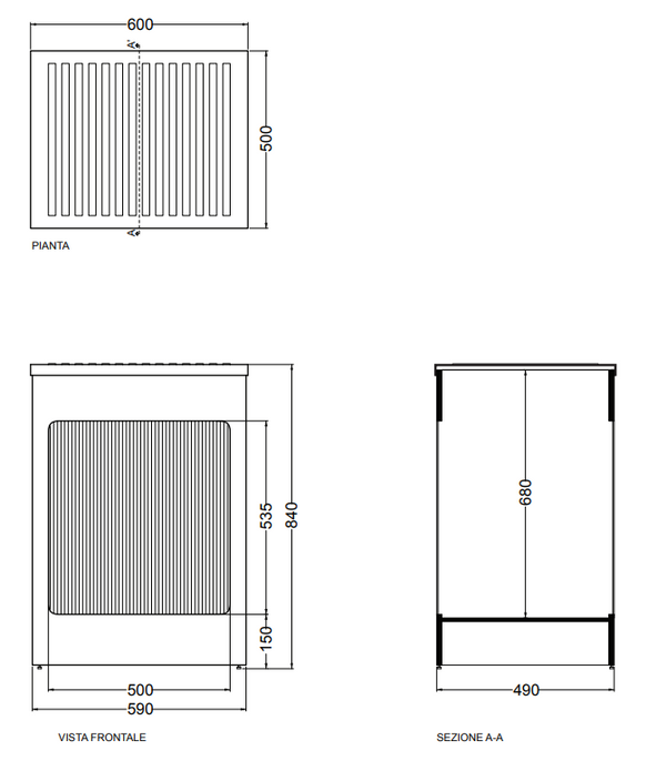 Colavene Lavacril box contenitore lavatrice 60x50 H.84 con serrandina a scomparsa laterale piano dâappoggio amovibile in abs bianco