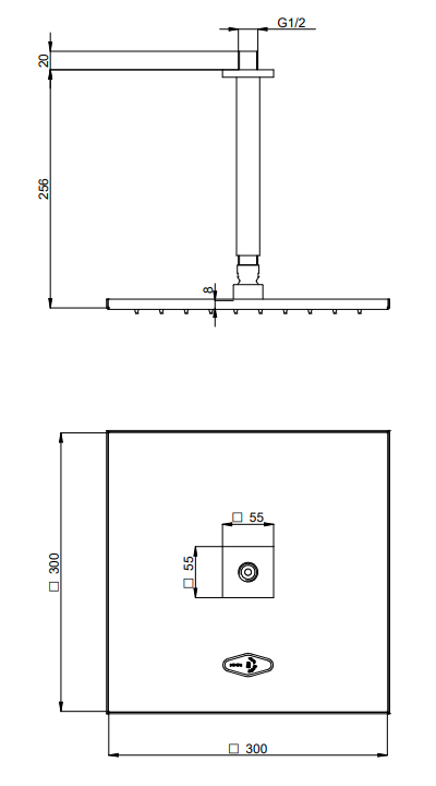 Treemme Q30 IT6510CCZZZZ soffione 30x30 a soffitto Cromo Lucido, componenti inclusi smontati: corpo incasso, placca e...