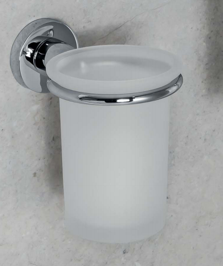 Colombo Basic b2702 bicchiere portaspazzolini in Vetro, dettaglio ravvicinato del materiale e dell'aggancio - Colombo Design