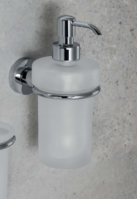 Colombo Basic dispenser sapone liquido a Muro in Vetro in vetro acidato e naturale montato a parete, vista del design e...