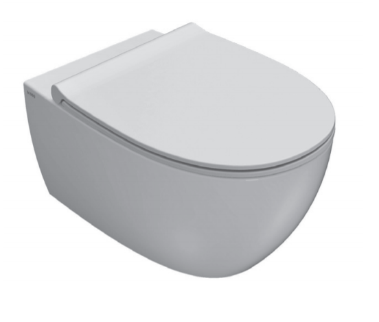 Ceramica Globo 4ALL Vaso Sospeso Antibatterico con Fissaggi in lucido ambientato su piano bagno con accessori