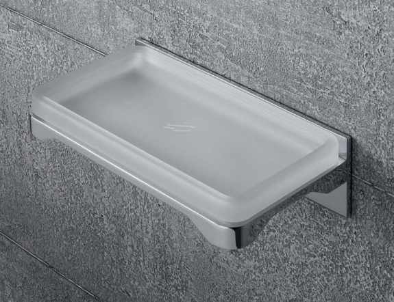 Colombo Forever Porta Sapone a muro in Vetro Acid Naturale Cromo Vetro in vetro acidato montato a parete, vista del...