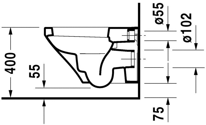 Vaso Sospeso con Brida senza sedile Bianco Durastyle Duravit visto dall'alto con scarico e interno visibili