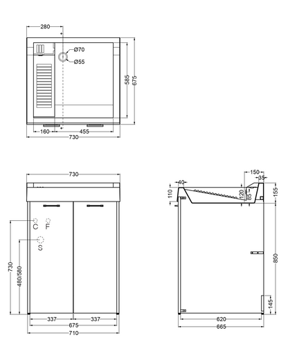 Colavene Domestica On Mobile Lavatoio Con Vasca Lavapanni In Abs E Alloggio Lavatrice Nascosto 73x67,5x109h Cm Bianco