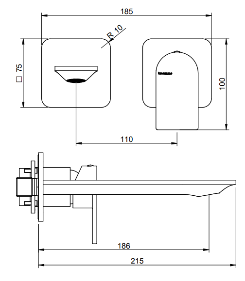 Treemme Ran miscelatore lavabo incasso 186 mm senza parte Cromo Lucido, vista frontale su sfondo bianco - Rubinetterie...