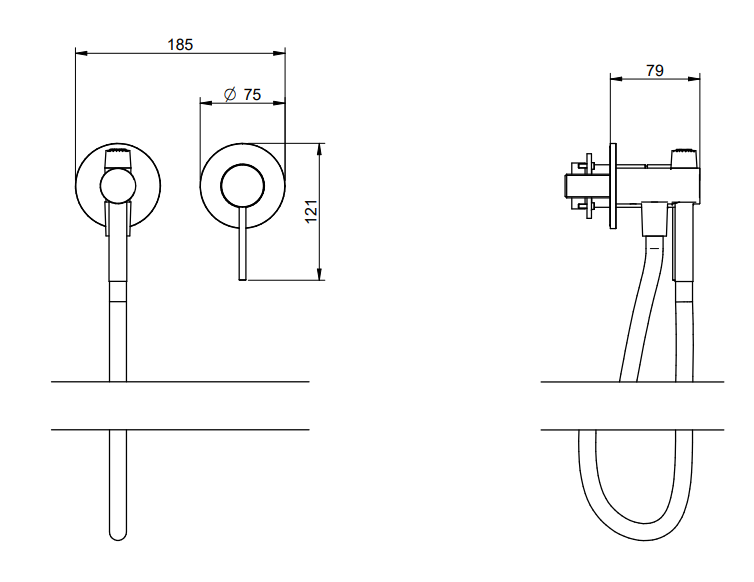 Treemme 40mm idroscopino wc e bidet con miscelatore senza Acciaio, vista laterale del profilo - Rubinetterie Treemme
