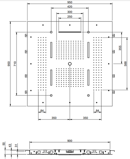 Treemme ITRTBR389IS soffione doccia 95x95 a soffitto 5 funzioni e cascata inox satinato