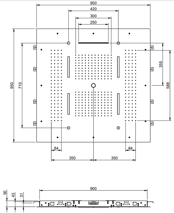 Treemme ITRTBR389IS soffione doccia 95x95 a soffitto 5 funzioni e cascata inox satinato