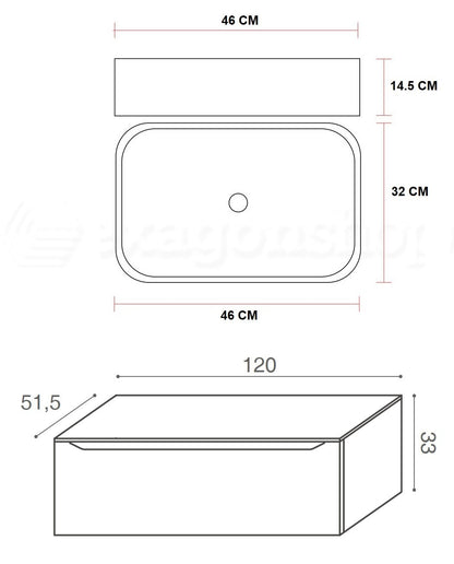 Mobile Bagno Rovere 120x50 Amalfi Con Un Cassetto e Lavabo da appoggio in ceramica