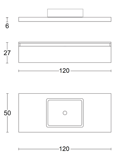 Mobile bagno tabacco verde opaco 120x50 Oasy un cassetto con top e lavabo rettangolare da appoggio