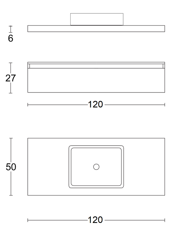 Mobile bagno tabacco tortora opaco 120x50 Oasy un cassetto con top e lavabo rettangolare da appoggio