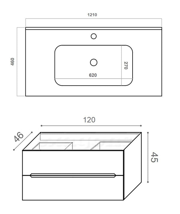 Mobile bagno tortora opaco 120x46 cannettato Urbino due cassetti con lavabo in ceramica